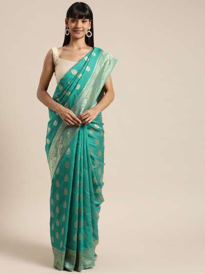 Mitera Teal Blue Pure Silk Woven Design Banarasi Saree
