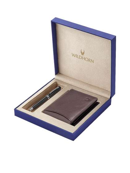 WildHorn Men Brown &
                    Black RFID Protected Genuine Leather Wallet &
                    Pen Accessory Gift Set