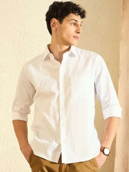 DENNISON Men White Smart Slim Fit Solid Water & Stain Repellent Twill Formal Shirt