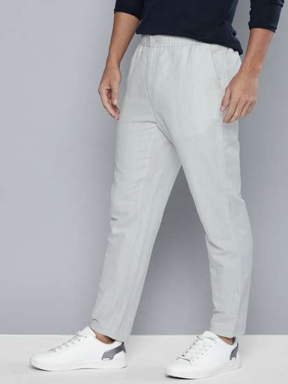 Mast & Harbour
                          Men Grey Regular Fit Solid Linen Cotton
                          Trousers