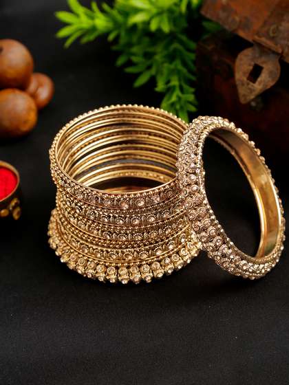 YouBella Set of 14
                          Antique Gold-Plated Stone-Studded Textured
                          Bangles
