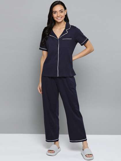 Mast & Harbour X
                        fwd Women Navy Blue Solid Night Suit
