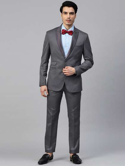 MANQ Men Charcoal
                        Grey Solid Slim Fit Tuxedo Suit