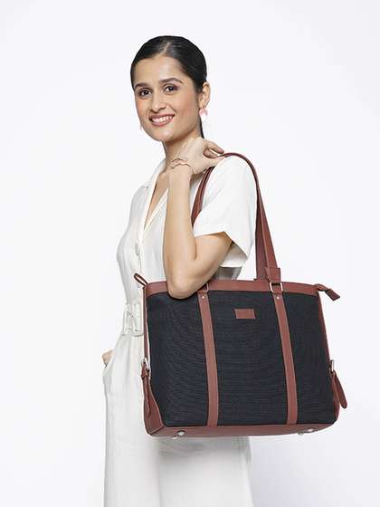 ZOUK Black Solid Vegan Leather Sustainable Laptop Tote Bag