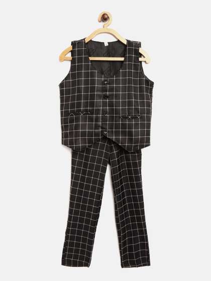 AD & AV Boys Black
                    & Off-White Checked Clothing Set