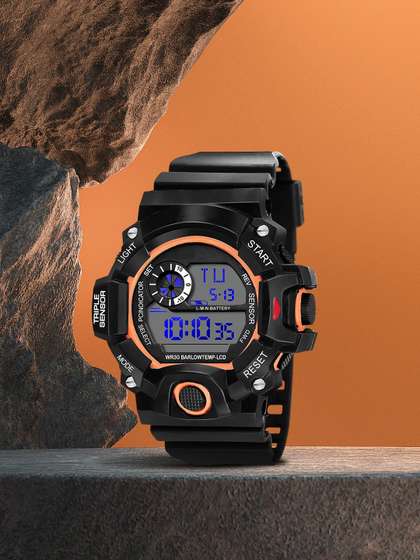SWADESI STUFF Boys Black
                    & Peach-Coloured Digital Watch