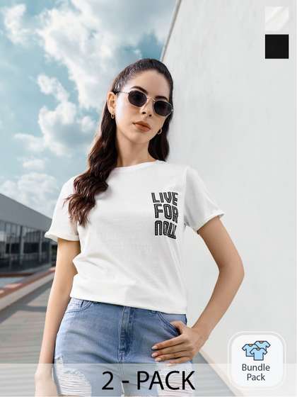 Roadster Women
                          Pack Of 2 Pure Cotton Solid Pure Cotton
                          T-shirts