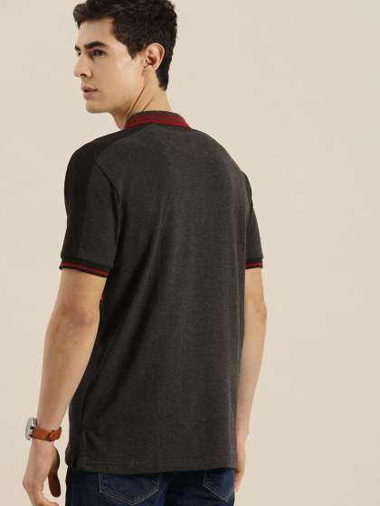 Moda Rapido Men Charcoal Striped Polo Collar T-shirt
