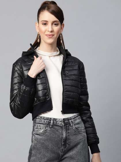 SASSAFRAS Women
                        Black Solid Cropped Puffer Jacket