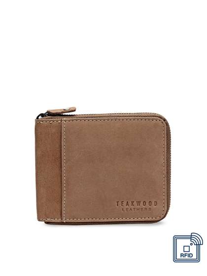 Teakwood Leathers Men
                    Brown Solid Leather Zip Around Wallet