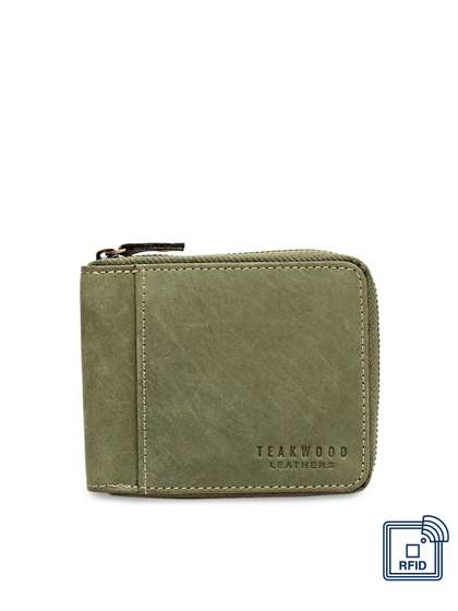 Teakwood Leathers Men
                    Green Solid Zip Around Wallet