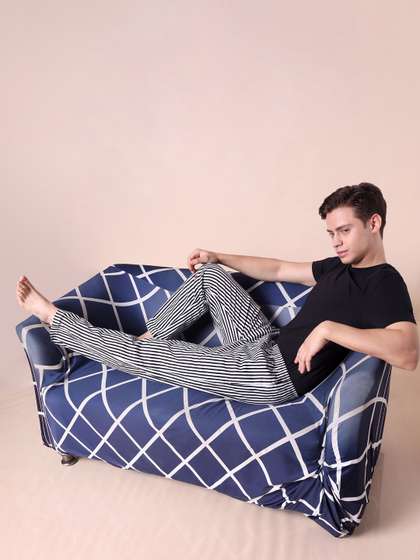 URBAN SCOTTISH Men
                        White & Grey Striped Lounge Pants