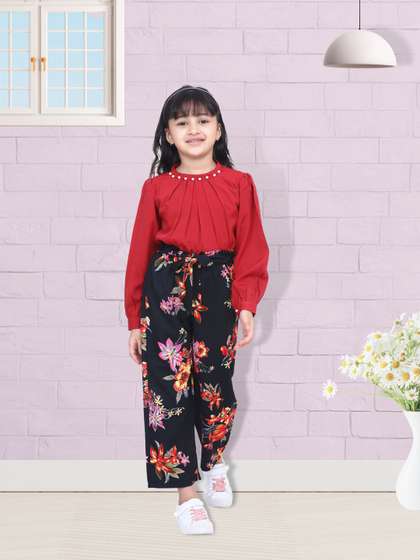 Cutiekins Girls Maroon
                    & Black Printed Top with Palazzos