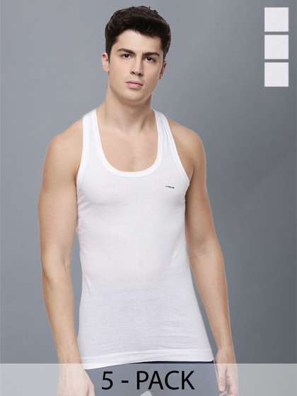 Dollar Lehar Men
                        Combed Cotton Round Neck Vest -Pack of 5- White