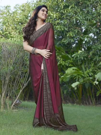 KALINI Pink & Beige Poly Crepe Printed Saree