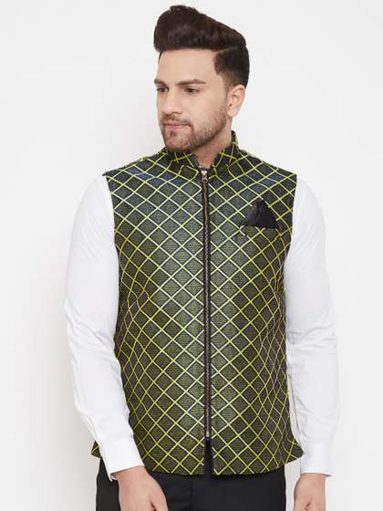 VASTRAMAY Men's Checked Nehru Jacket