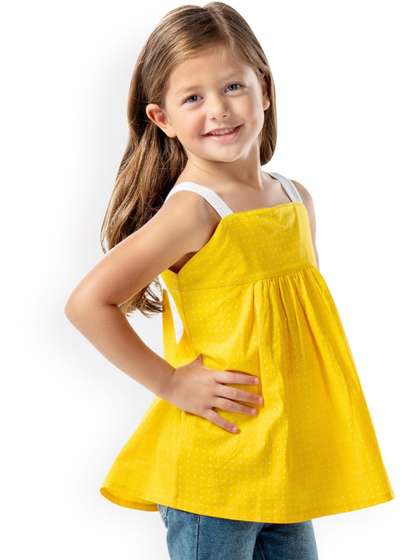 Cherry Crumble Girls
                    Yellow Solid A-Line Top