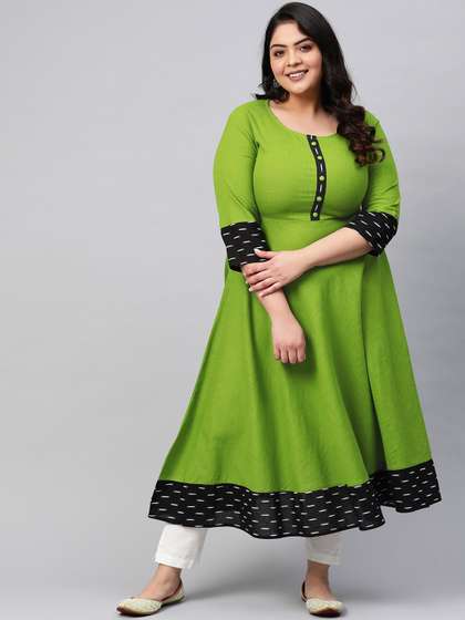 YASH GALLERY Plus
                        Size Women Green Solid A-Line Kurta