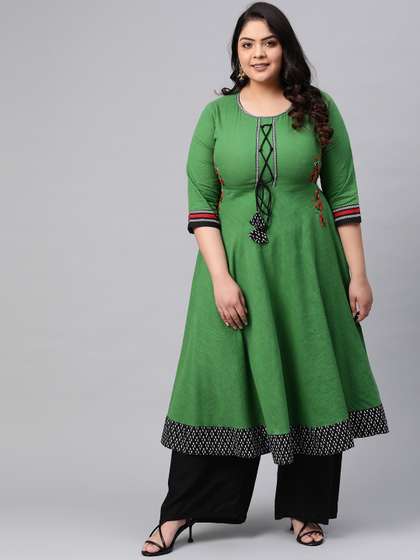 YASH GALLERY Plus
                        Size Women Green & Black Solid A-Line Kurta