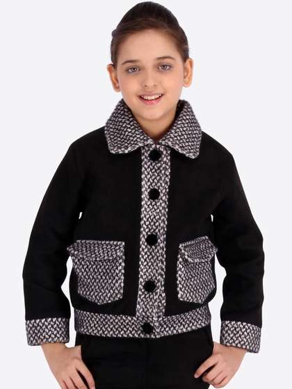 CUTECUMBER Girls Black
                    Checked Full Sleeves Winter Coat