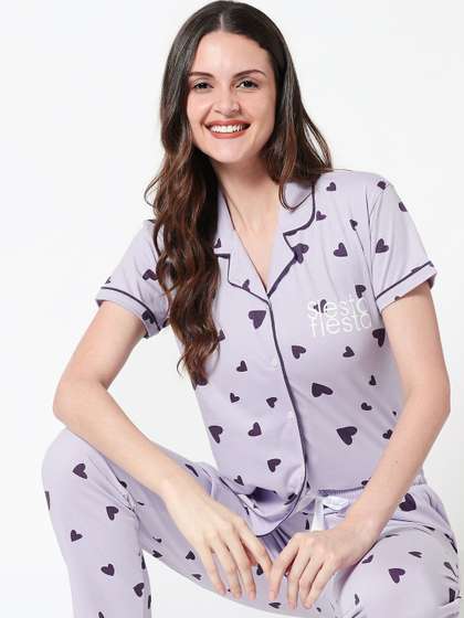 Zeyo Women
                          Lavender & Purple Printed Night suit