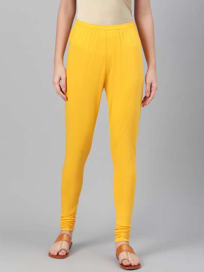 Biba Women Mustard
                        Yellow Solid Churidar-Length Leggings