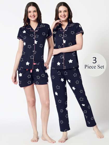Zeyo Women Printed
                        Pure Cotton Shirt With Pajama, Short