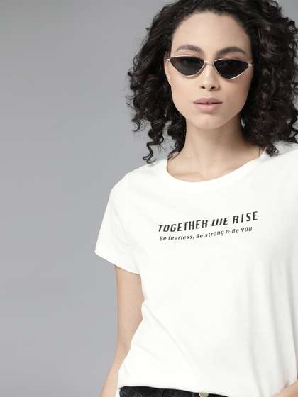 The Roadster
                        Lifestyle Co Women White Cotton Printed Round
                        Neck T-shirt