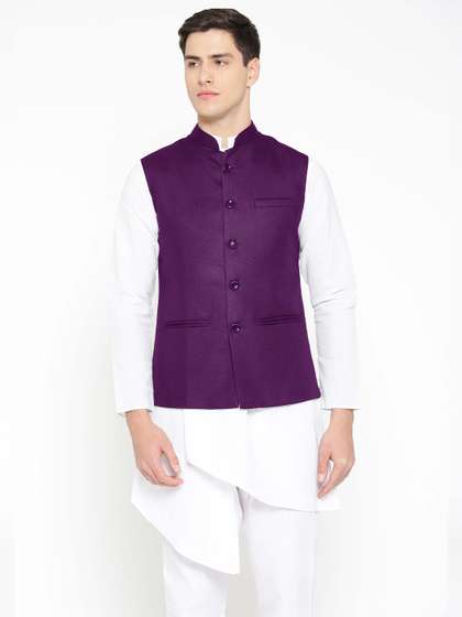 Badoliya & Sons
                        Men Purple Solid Jute Nehru Jacket
