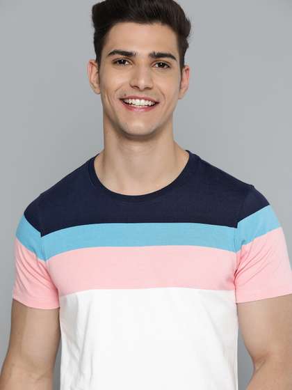 Mast & Harbour Mast Harbour Men White & Navy Blue Colourblocked Cotton T-shirt
