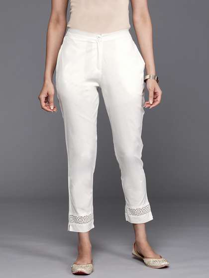 Libas Women Off White Pure Cotton Trousers