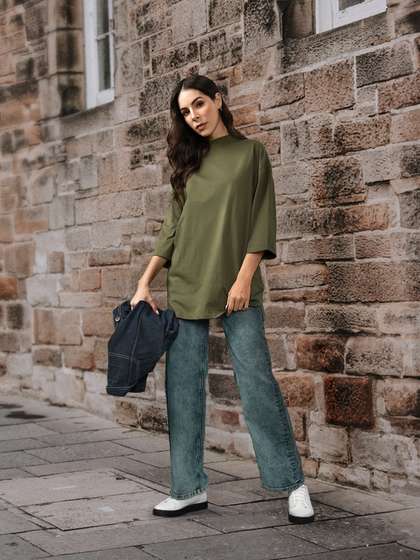 The Roadster
                        Lifestyle Co Women Solid Cotton Round Neck
                        Oversized Longline T-shirt