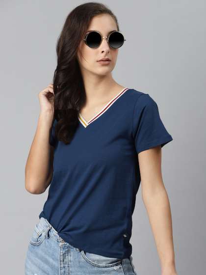 The Roadster
                        Lifestyle Co Women Blue Solid Pure Cotton V-Neck
                        The Essential T-shirt