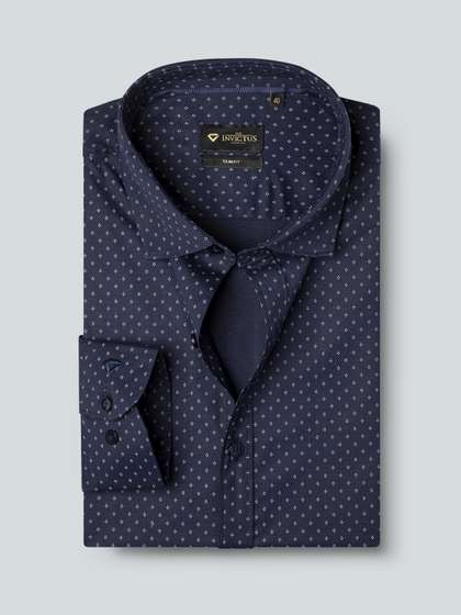 INVICTUS Men Easy Care Navy Blue & White Cotton Printed Formal Shirt