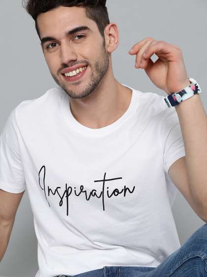 Mast & Harbour Mast Harbour Men White Black Printed Round Neck Pure Cotton T-shirt