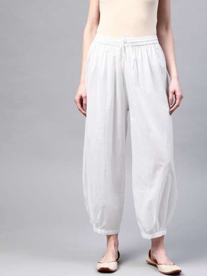 Laado - Pamper Yourself Women White Solid Pure Cotton Cropped Afghan Salwar