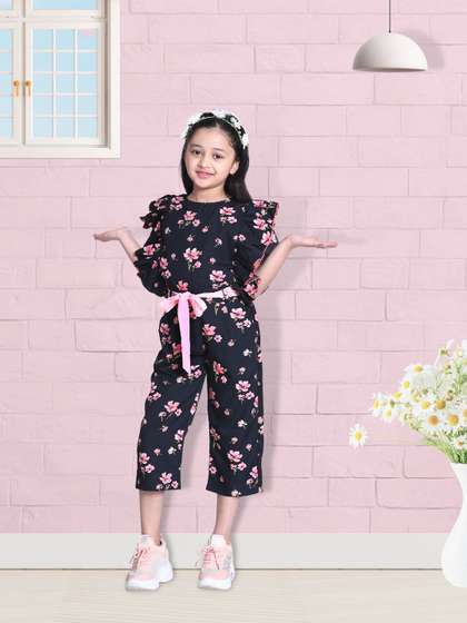 Cutiekins Girls Black
                    & Pink Printed Capri Jumpsuit