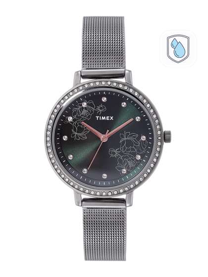 Price History of Timex Women Green Printed Dial Gunmetal Toned