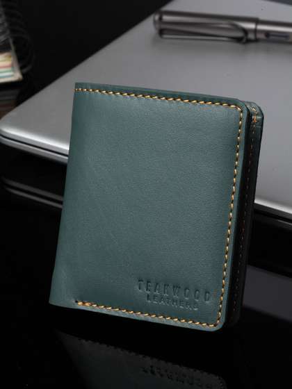 Teakwood Leathers Men
                    Green Solid Leather Two Fold Wallet