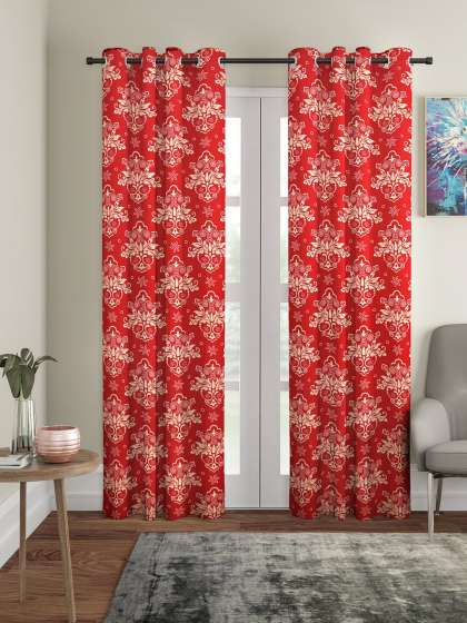 Cortina Red & Beige Set of 2 Digital Printed Door Curtains