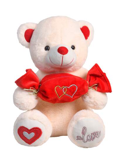 Ultra Unisex Kids Peach Coloured & Red Sweetheart Teddy Bear Stuffed Animal Plush Toy