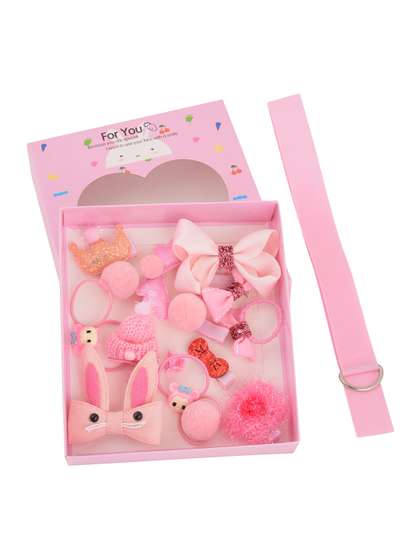 Yellow Bee Girls Set
                      Of 14 Pink Embellished Hair Accessories