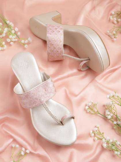 House of Pataudi Women Mauve & Gold-Toned Ethnic Platform Heels