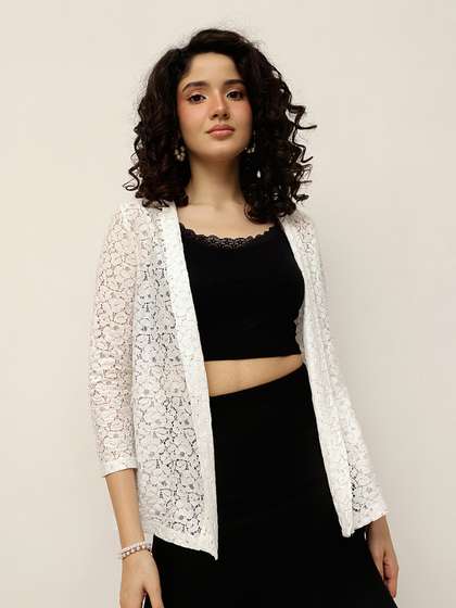Espresso Women
                          Off-White Self Design Open Front Shrug