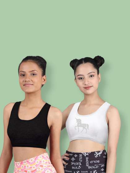 DChica Set of 2
                        White & Black Printed Non-Wired Non Padded
                        Beginner Sports Bras DCBRJN6513/xxs