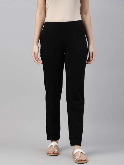 Go Colors Women
                        Black Regular Fit Solid Regular Trousers