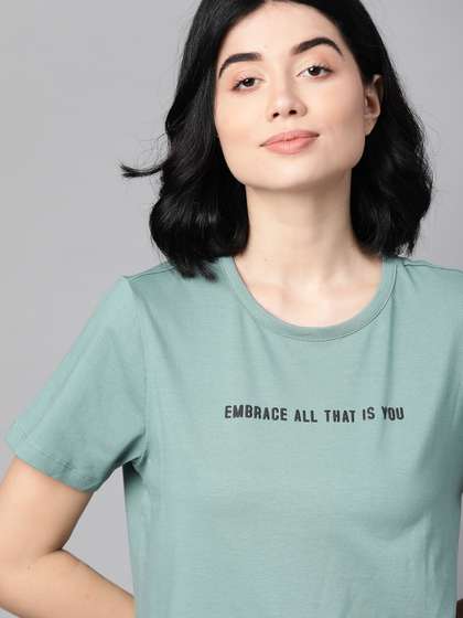 M&H Easy Women
                        Blue & Black Typography Printed Cropped
                        T-shirt