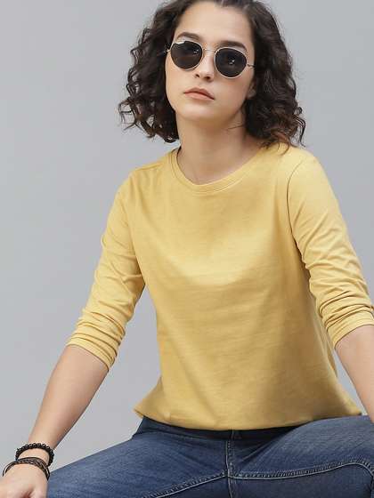 The Roadster
                        Lifestyle Co Women Yellow Solid Round Neck Pure
                        Cotton T-shirt