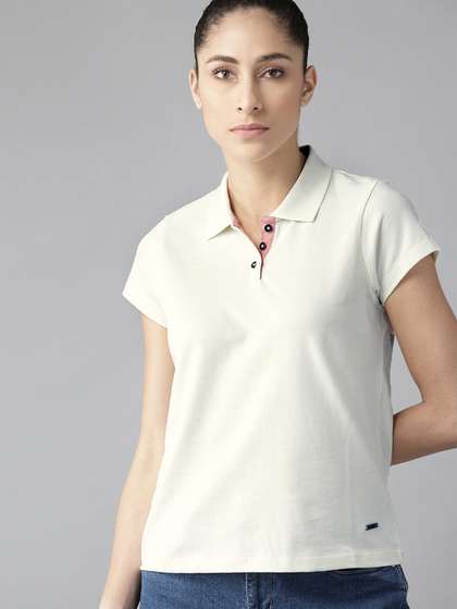 The Roadster
                        Lifestyle Co Women White Polo Collar Cotton Pure
                        Cotton T-shirt