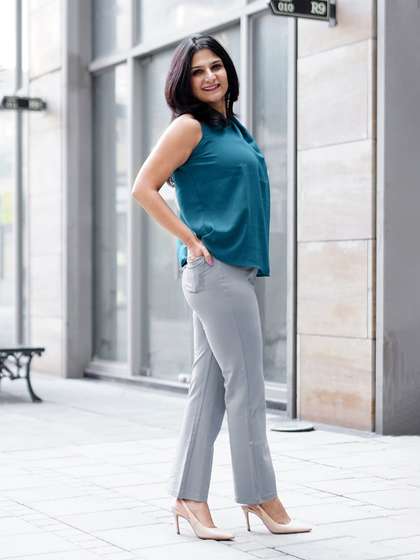 FABLE STREET Women Grey LivIn Flared Solid Bootcut Trousers